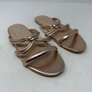Stuart Weitzman Twist Knot Sandal Womens 8.5 Rose Gold Leather Flats Retail $350